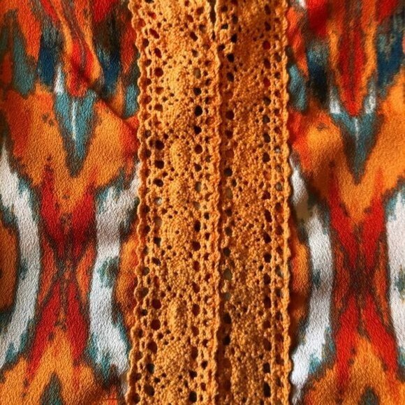 Boho Peasant Blouse Ikat Pattern Sz M - Picture 5 of 12